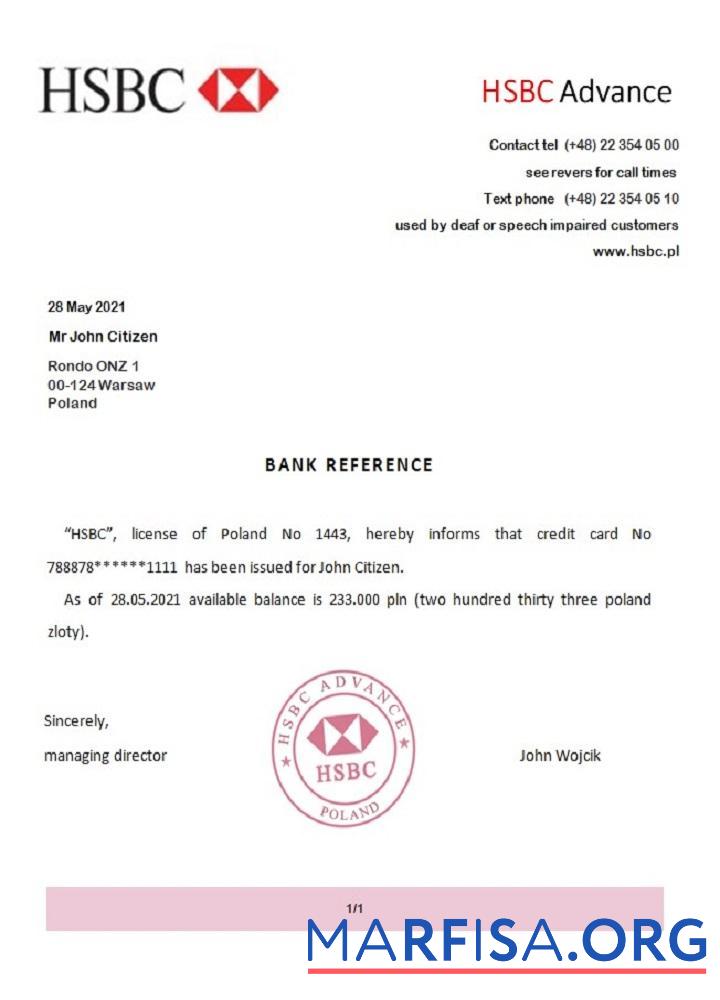 Blank Poland HSBC Advance reference real example